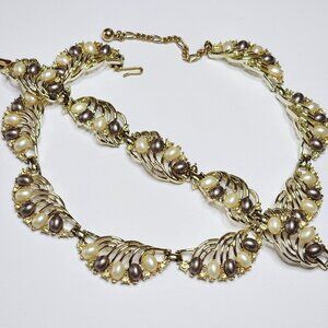 Vintage Signed Marboux Choker Necklace Bracelet Jewelry Set GoldTone Faux Pearls